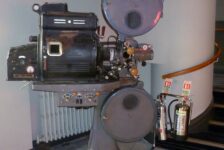 Vintage cinema projector on display at Everyman Cinema in Muswell Hill, London.